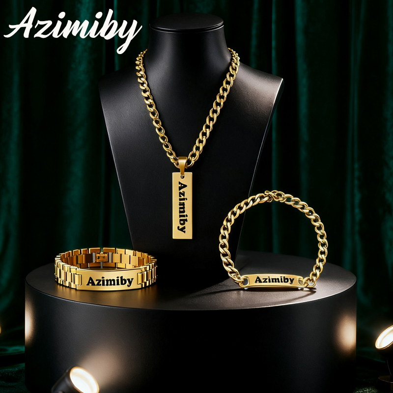 Engraved Name Necklace - Azimiby nom personnalisable classique Style Punk