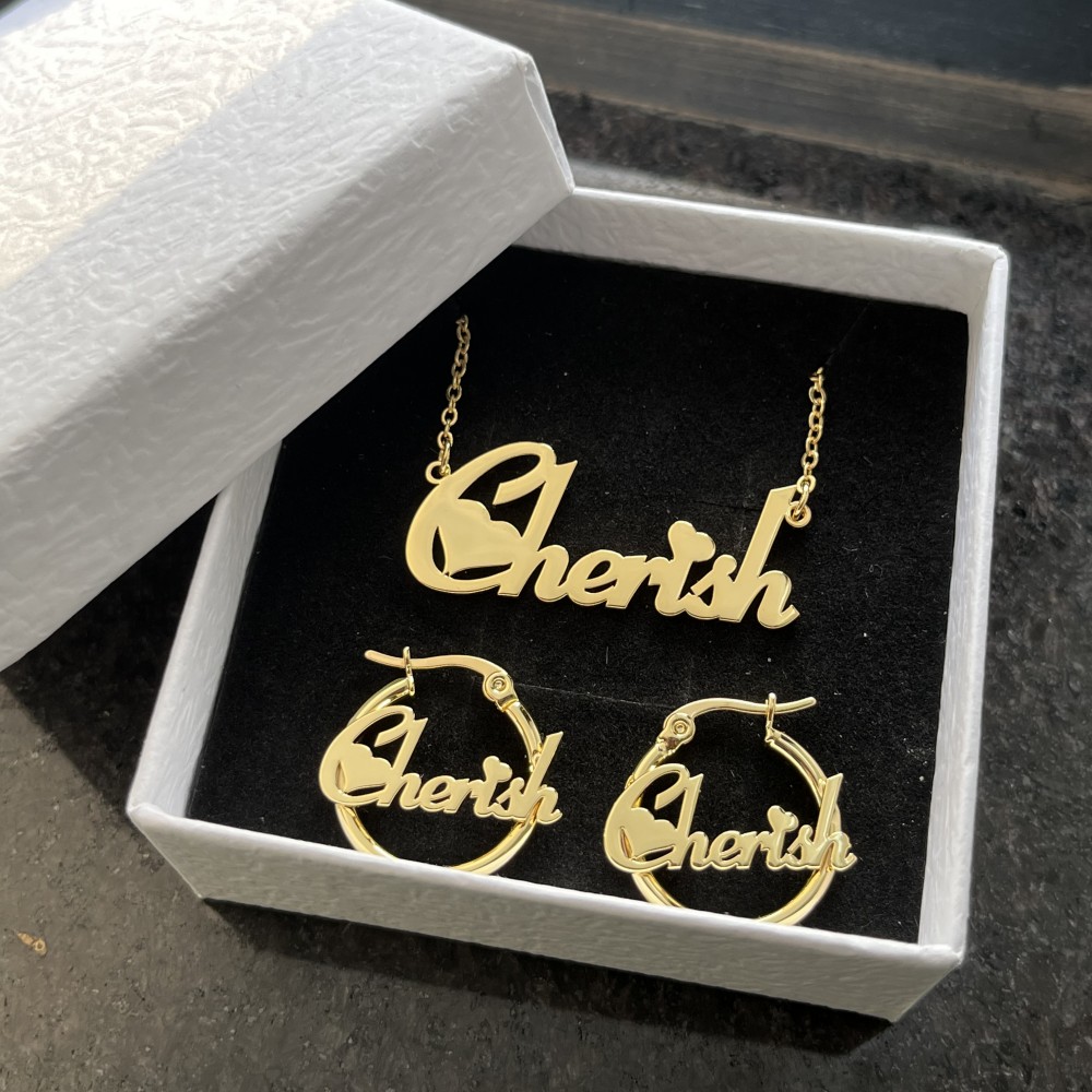 Engraved Name Necklace - DUOYING-Ensemble de bijoux de boucles d'oreilles