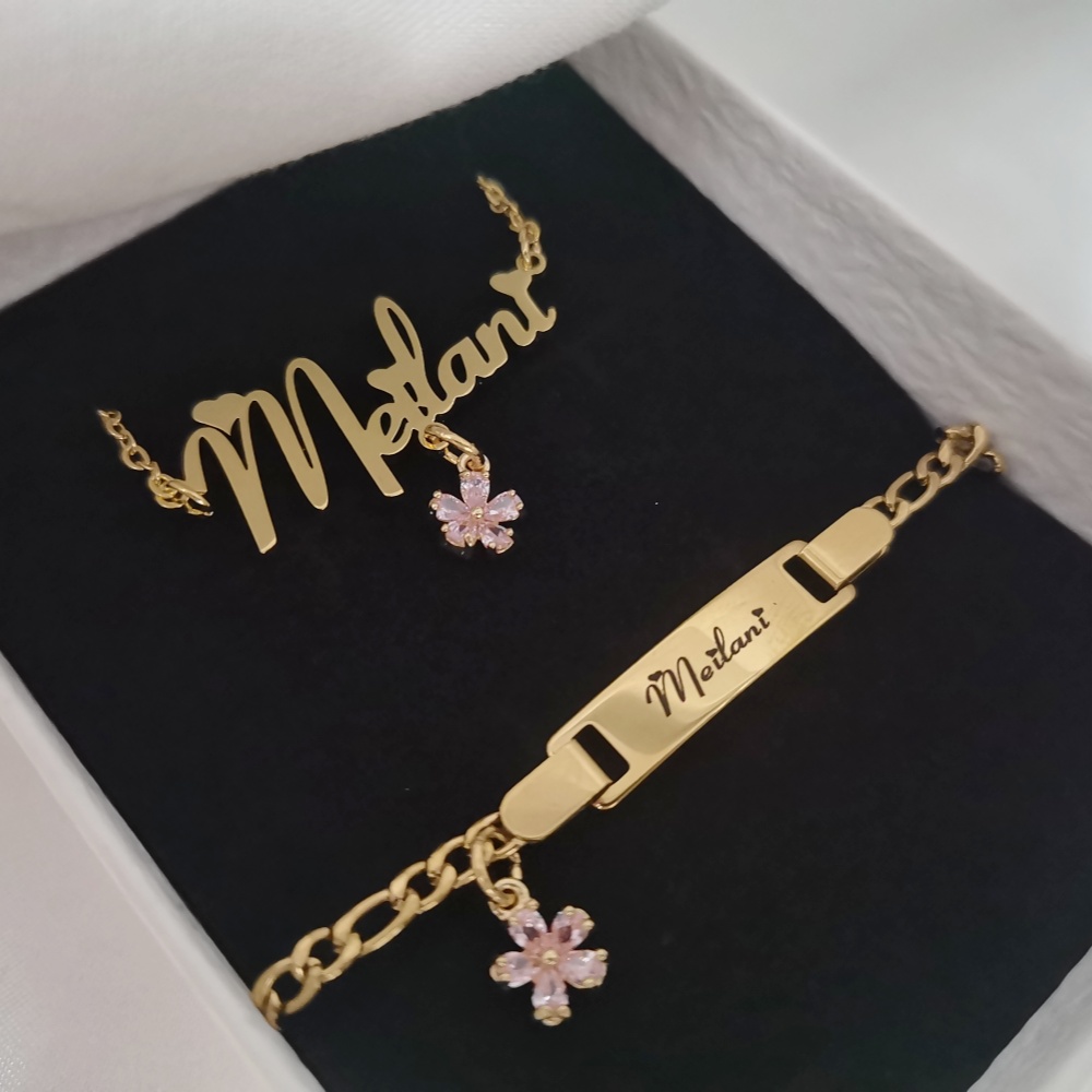 Engraved Name Necklace - LeeChee-Ensemble de bijoux personnalisés pour enfants,
