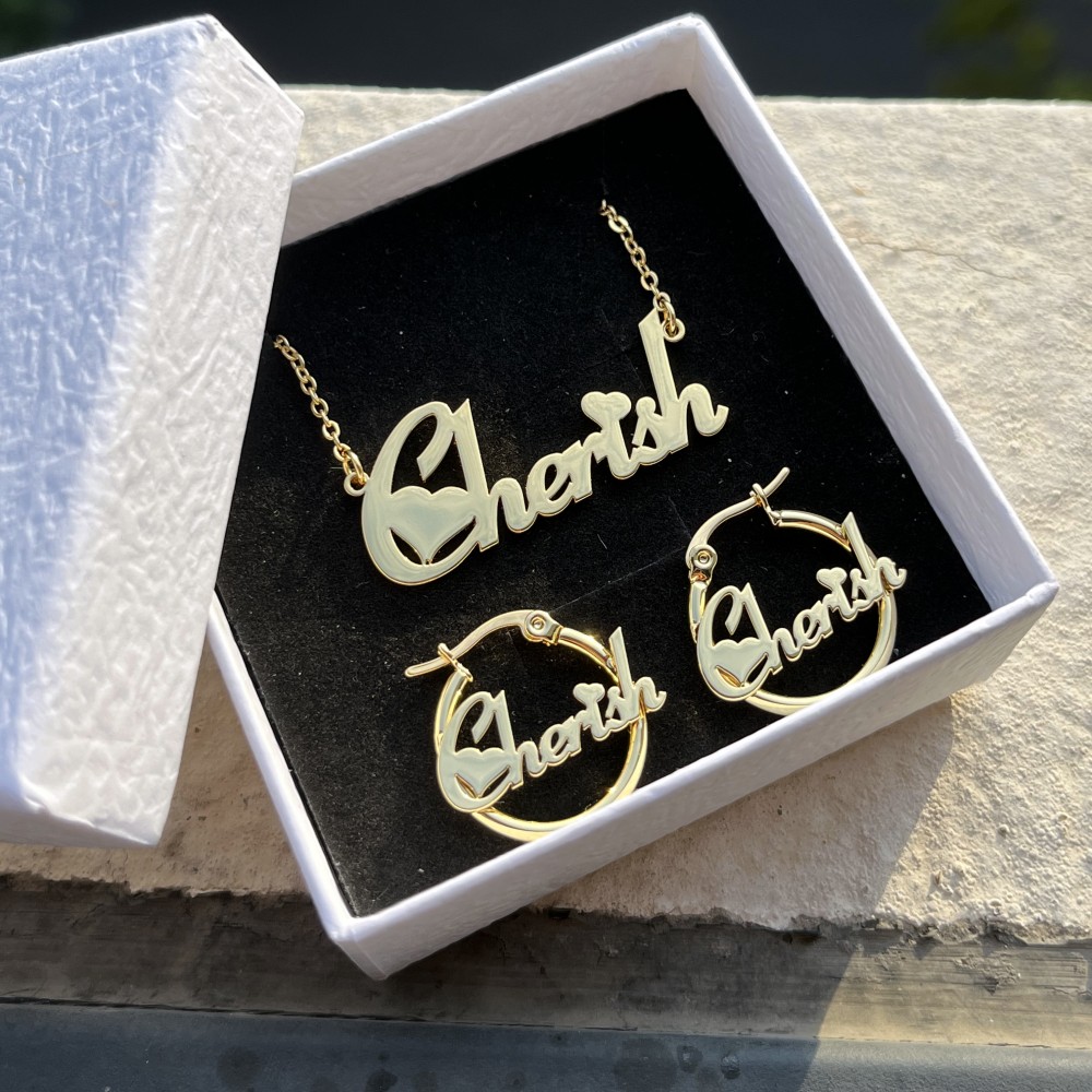 DUOYING-Ensemble de bijoux de  - Engraved Name Necklace avis et prix